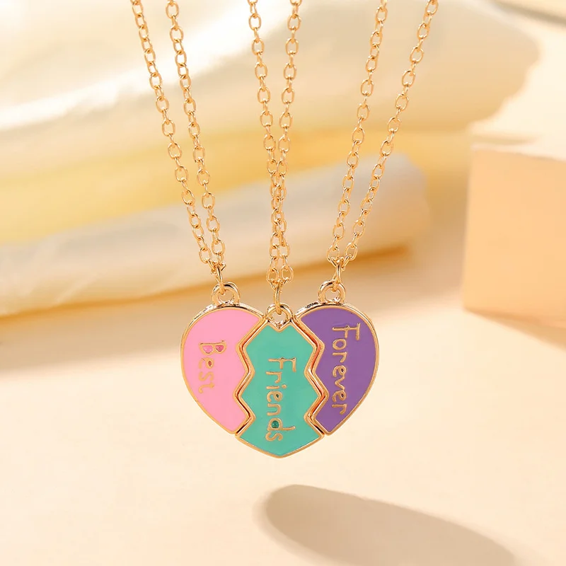 Best Friend Necklaces For 3 Matching Heart Pendant Magnetic Bff Friendship Necklace