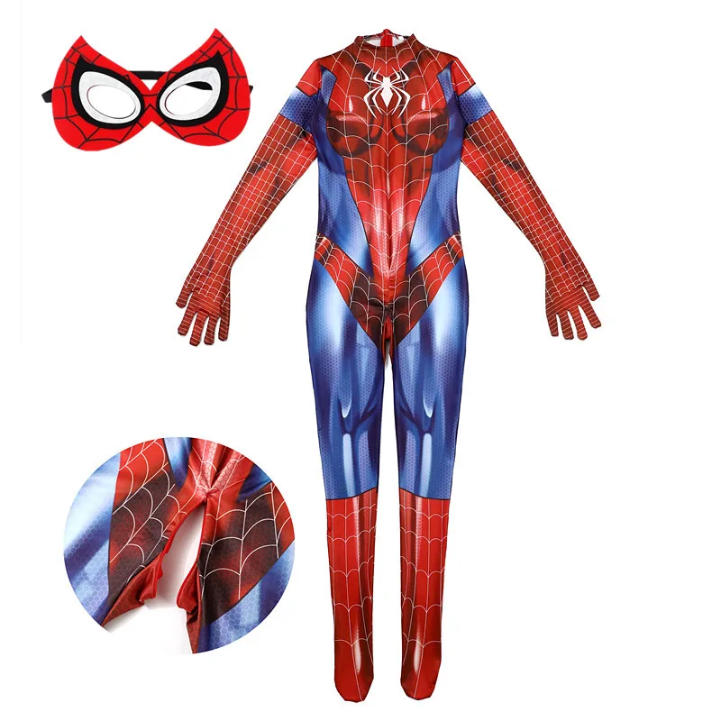 Women Spider Costume Superhero Jumpsuit Halloween Cosplay Mask Party Outfit Ladies Mesh Tights Black Red Performance Costume