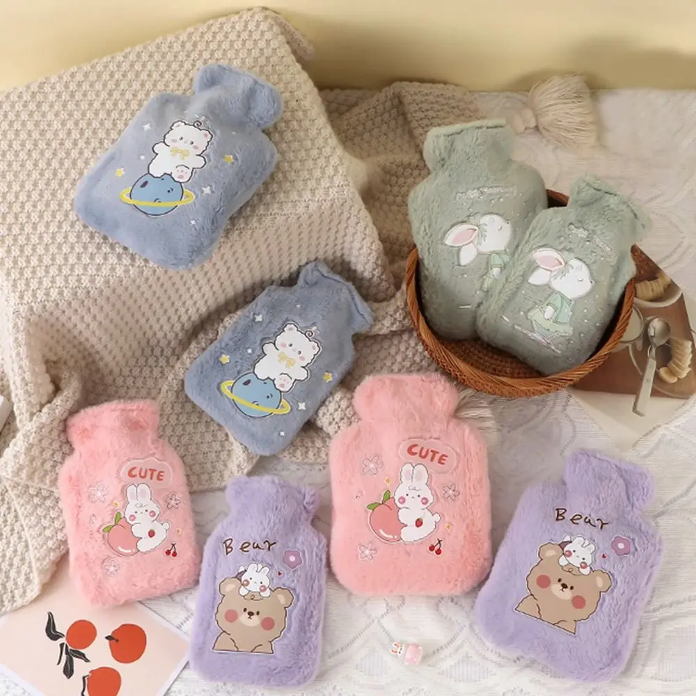 Hot Water Bottle 500ml with Warm Plush Cover Cute Animal Winter Hot Water Bag Multipurpose Cartoon Hand Warmer