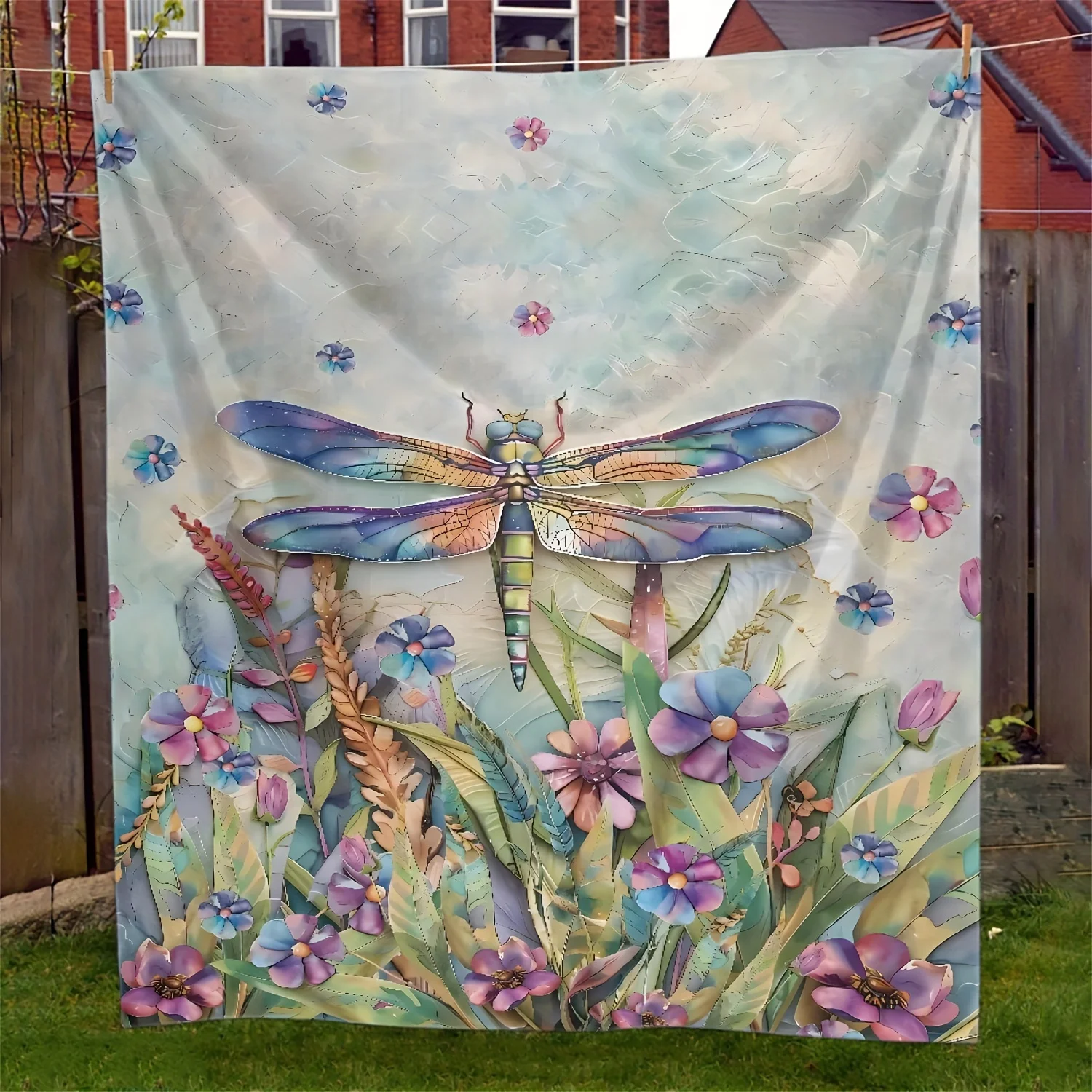 Large Dragonfly Floral Print Throw Blanket Bohemian Botanical Watercolor Nursery Decor Bedspread Art Summer Keepsake