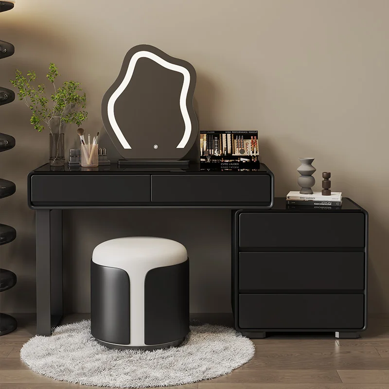 Luxury Modern Black Vanity Tables Storage Drawers Women Girls Mirror Dressers Makeup Set Tocador Con Espejo Furniture Bedroom