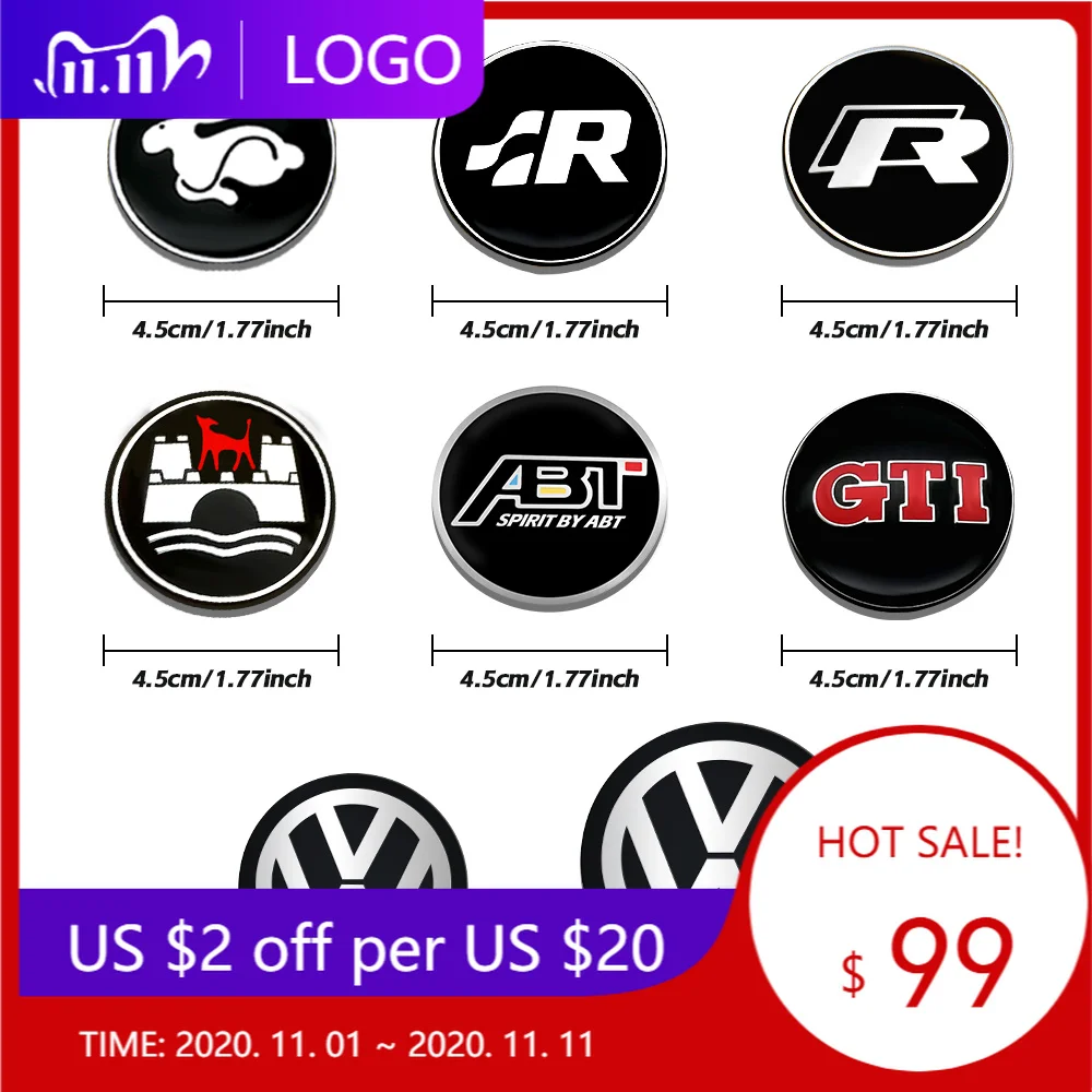 

3D Aluminum 45/50MM Car Steering Wheel Emblem Sticker For Volkswagen VW R GTI ABT Golf Polo Tiguan Passat Sharan 4 Motion Touran