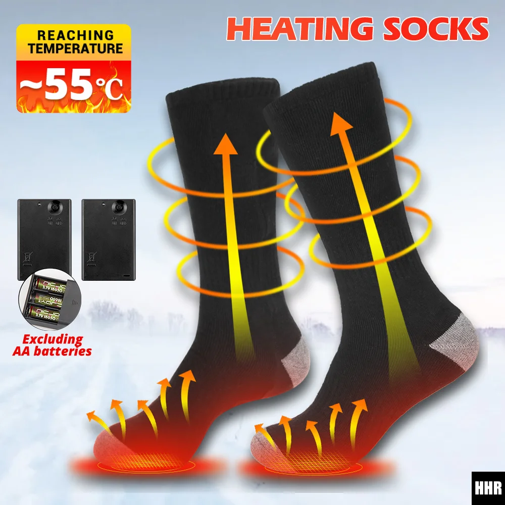 Winter Heated Socks Rechargeable 3 Heat Levels Thermal Foot Warmer for Skiing Hiking Camping Outdoor (Batteries Not Included)
