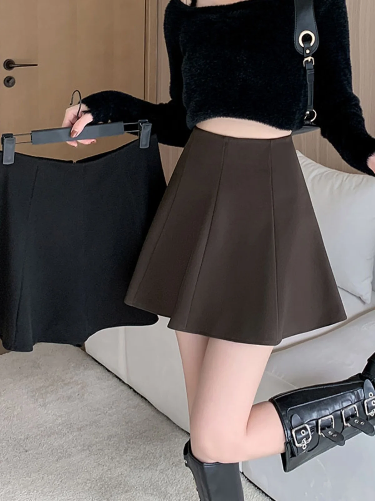 

plus Size A-Line Umbrella Skirt Woolen Puffy f-length Women's High Waist Slimming Concealing ort Skirt Spring Faion