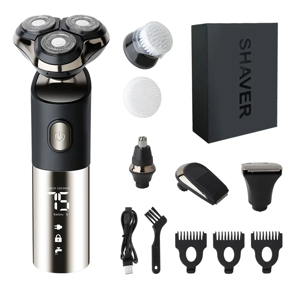 

New Smart Electric Shaver LCD Digital Display Three-head Floating Razor USB Rechargeable Washing Multi-function Beard Knife