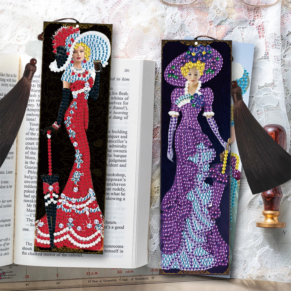 2pcs DIY Diamond Painting Leather Bookmark Lady Mosaic Craft Handmade Art Gifts