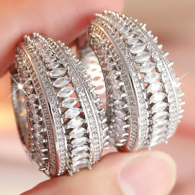 Luxuriöse Creolen mit Zirkonia-Besatz für Damen, Prächtiger Funkelnder Stil für Partys und Abendessen, Eleganter Schmuck