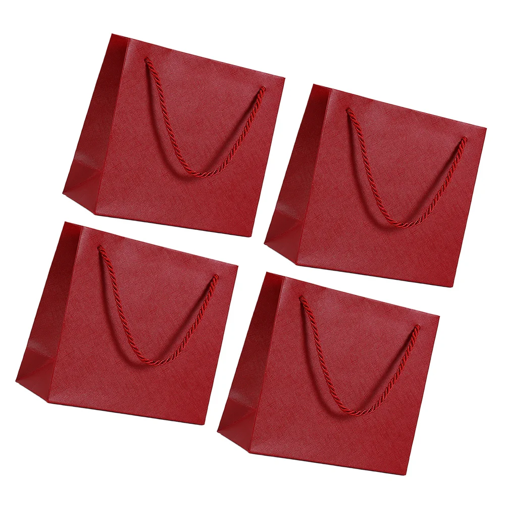 

4 шт., подарочные пакеты для ювелирных изделий, плотные бумажные пакеты с ручками для вечеринок, дней рождения, портативные прочные упаковочные коробки, красные