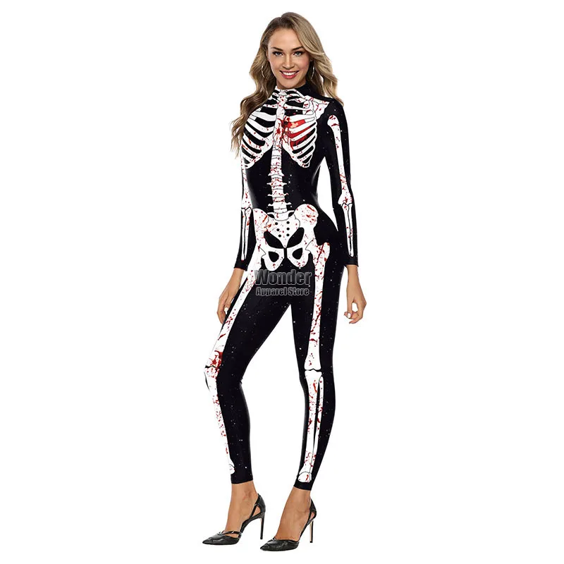 Women Men Skull Body Skeleton 3D Printing Jumpsuit Adult Halloween Cosplay Costumes Party Role Playing Dress Up Outfit