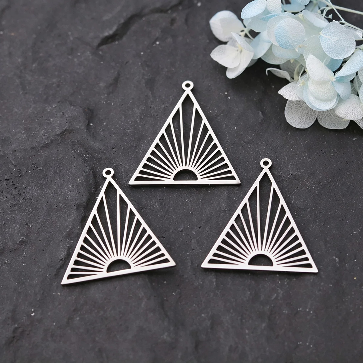 3pcs Stainless Steel Triangle Sunburst Charms Geometric Sunrise Pendant For Jewelry Making DIY Necklace Earring Accessories