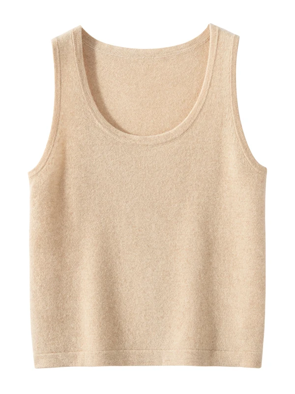 Autumn Winter Women's round Ne Svel Camere Knitted Vest Simple Slimming  Color Inner Wear Base irt