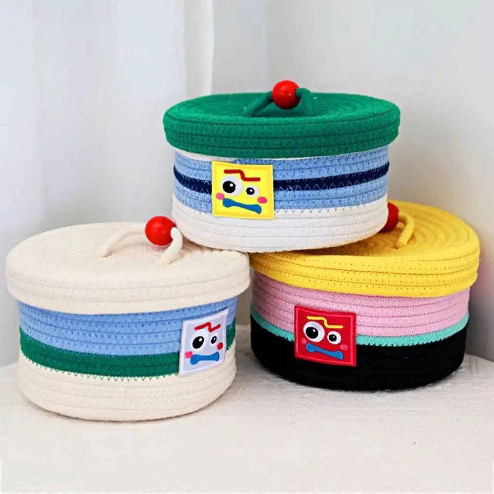 Creative Cotton Rope Woven Desktop Storage Basket with Lids Round Sundries Organizer Colorful Household Cosmetics Storage Box