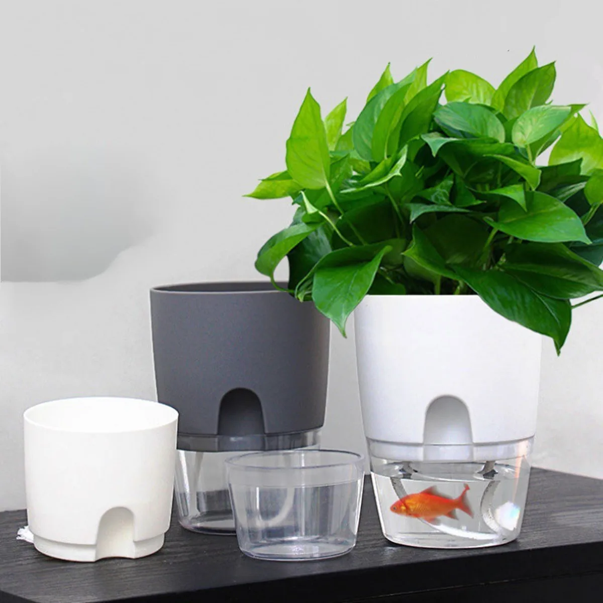 Innovative Lazy Flower Pot Automatic Water-Absorbing Flowerpot Transparent Double Layer Plastic Self Watering Planter FU