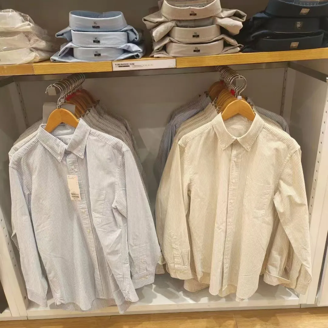 

Осенняя хлопковая рубашка унисекс из оксфордской ткани с длинным рукавом в полоску, повседневная модная одежда для пар и детей