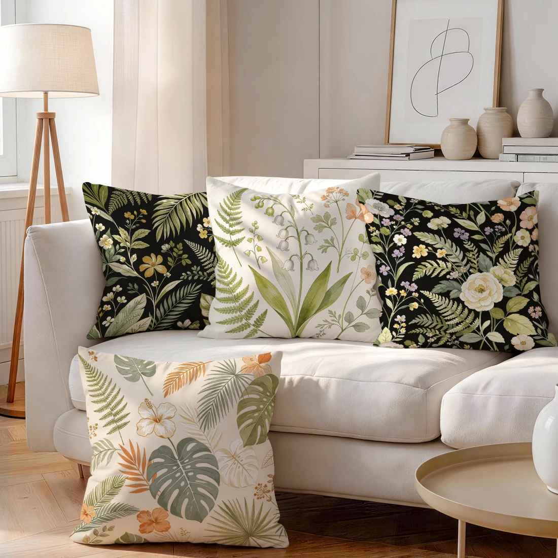 1/4pcs Retro Hand-drawn Plants Cushions Pillowcase Polyester Cushion Cover Throw Pillow Pillowcover Home Car Sofa Decor