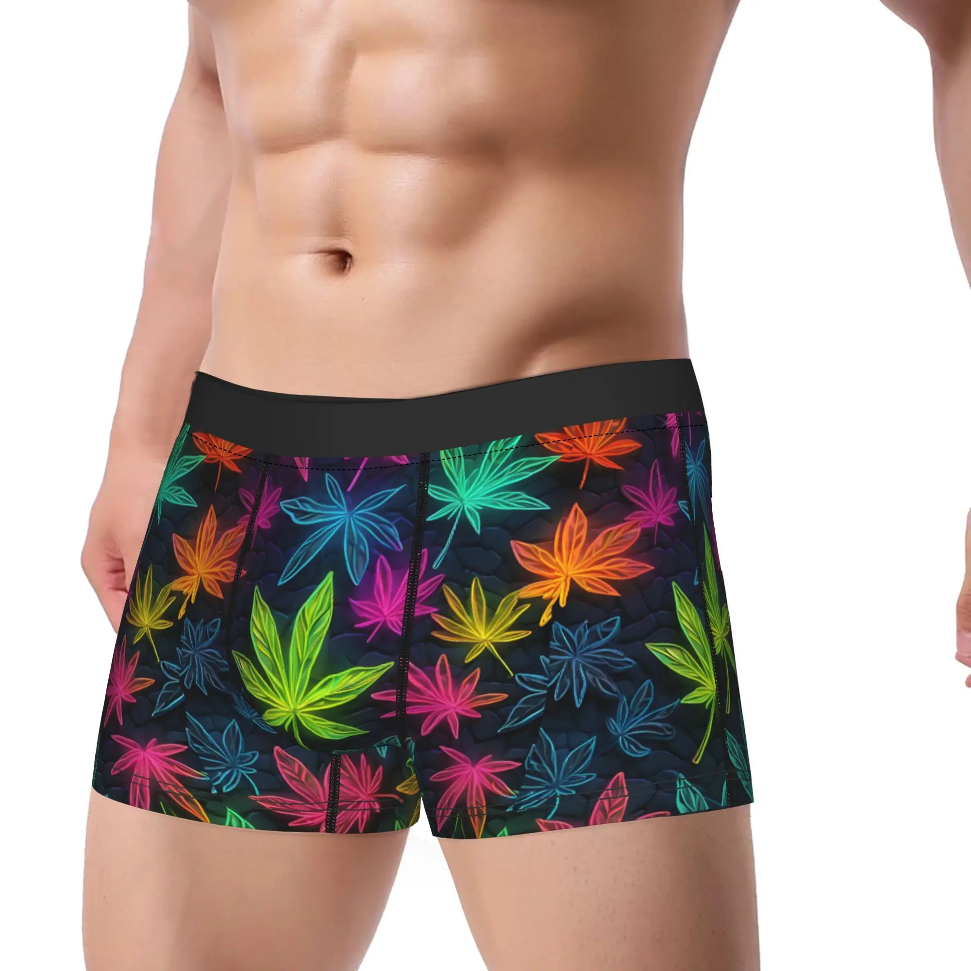 Novelty St. Patrick'S Day Gift Featuring Colorful Forest Flowers And Weed Designs on Breathable Men'S Underwear, Sexy Shorts, An