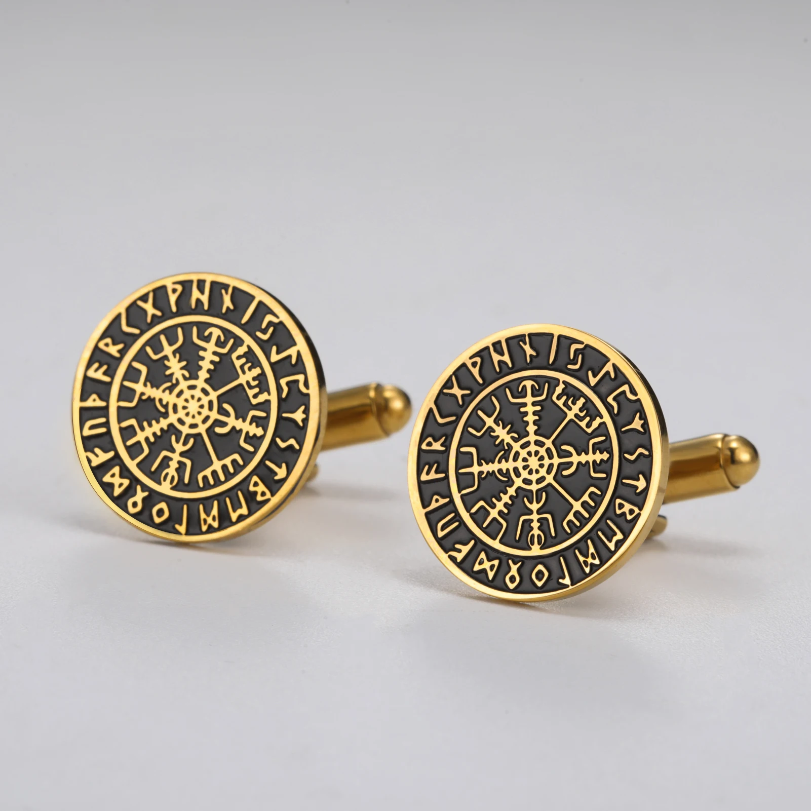 LIKGREAT Viking Rune Compass Cufflinks Stainless Steel Men's Elegant Accessories Norse Mythology Gift for Wedding Party Daily