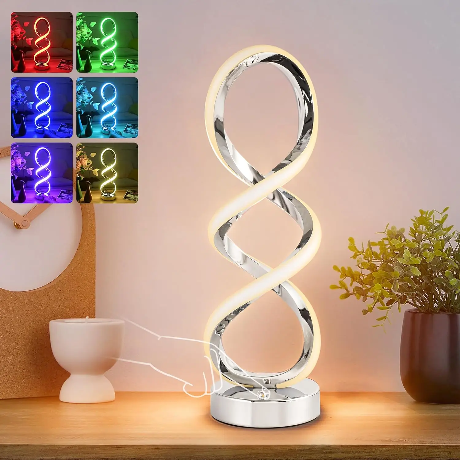 Lámpara de mesa regulable táctil RGB en espiral, luz de mesita de noche de 10 modos de 7 colores para dormitorio y sala de estar