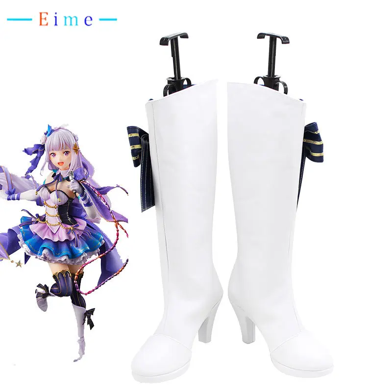 Emiria Cosplay Shoes Anime Re: A vida em um mundo diferente Cosplay Prop PU sapatos de couro Halloween Party Boots Custom Made