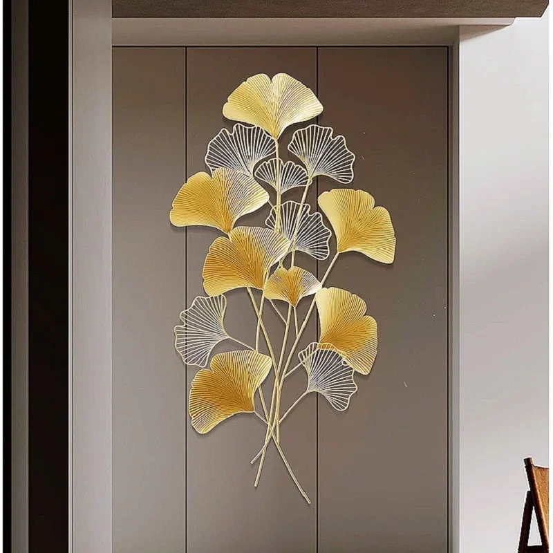 Nordic entrance light luxury wall hanging metal living room sofa TV background wall decoration ginkgo biloba wall decoration