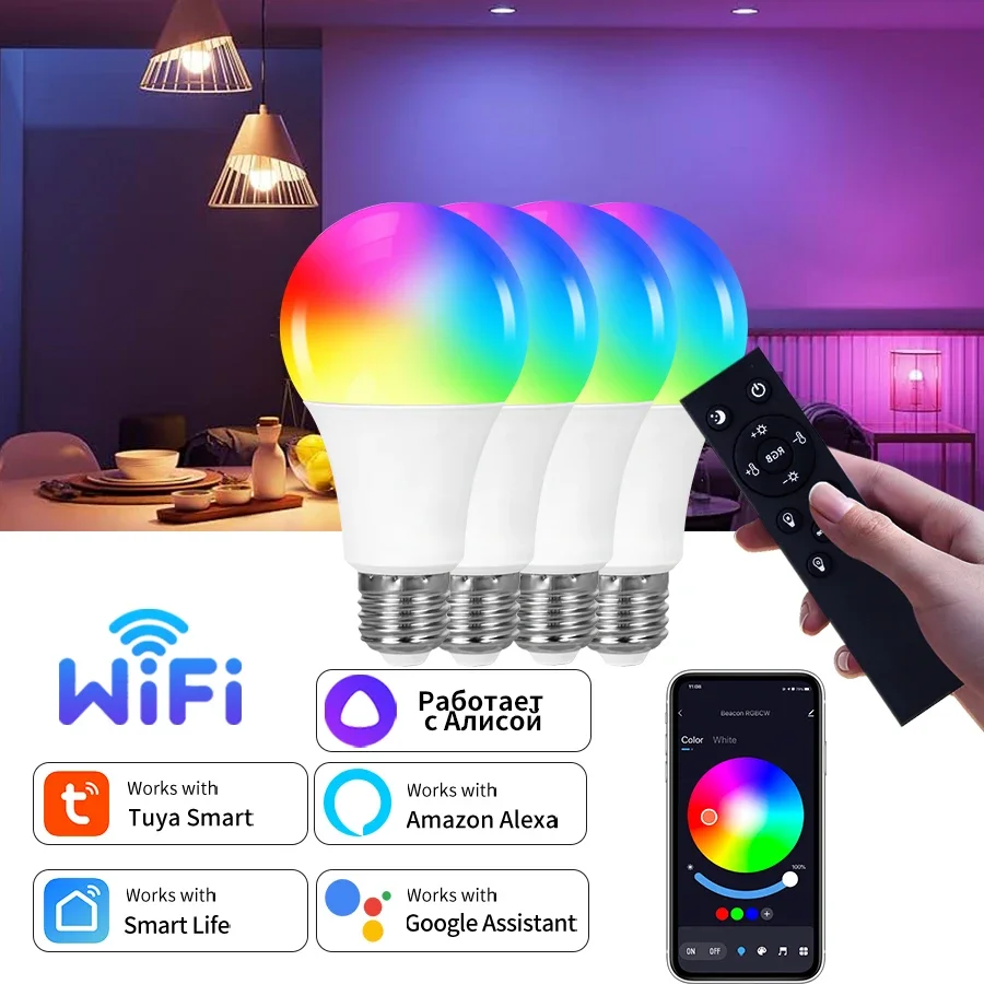 

Wifi Smart Led Light Bulb 220V 110V E27 E26 Tuya Smart Life 10W RGB Lamp Spotlight Dimmable E led v Car lights Black light led V
