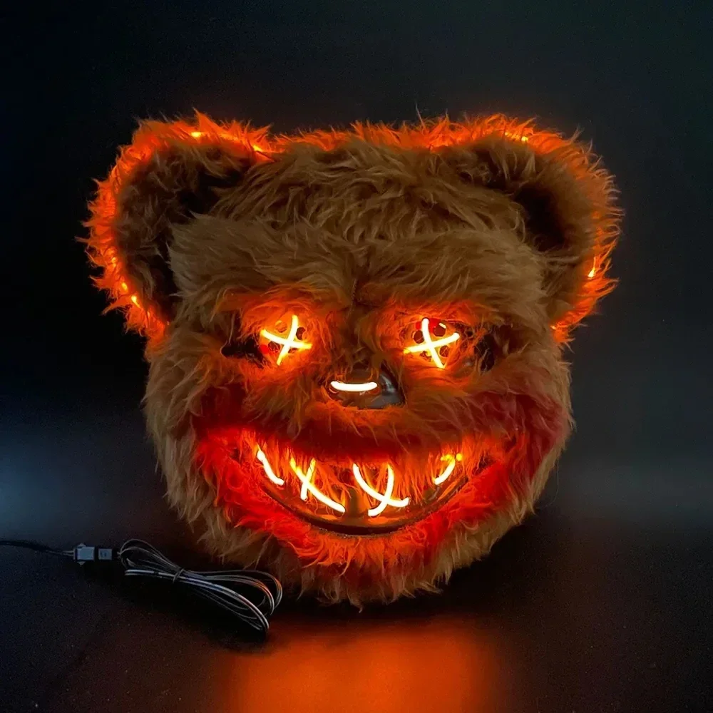 Horror carnival costume party halloween mask rabbit bear mask with light