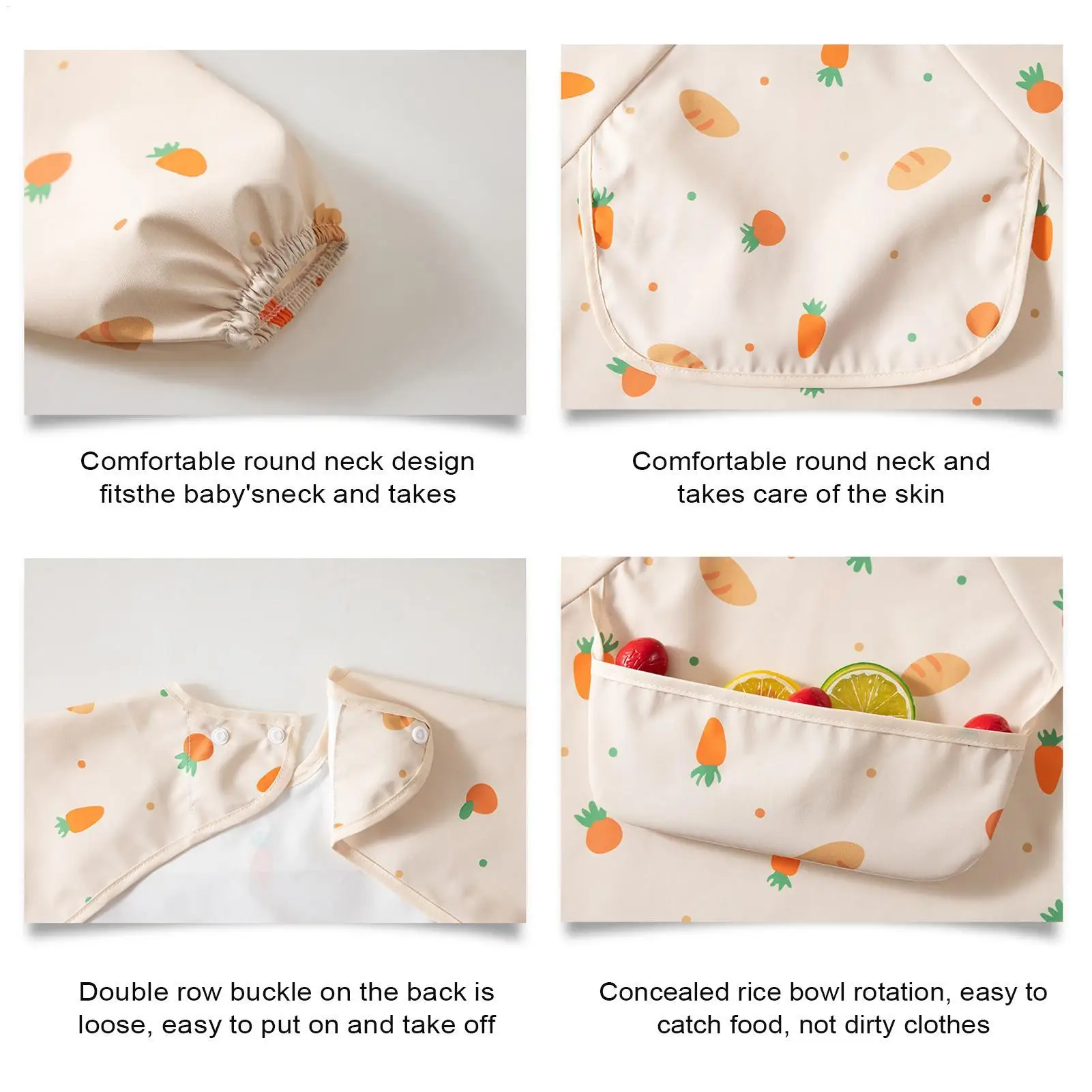 Baby Smock Bib Soft Full Sleeve Adjustable Weaning Smock Full Sleeve Toddler Eating Shirt Bibs for 6-36 Months Kids Girls Boys