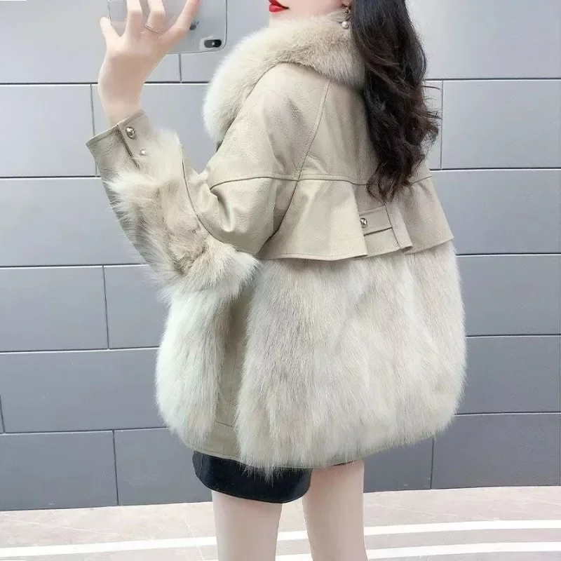 2023 Winter New Korean Version Fur Coat Women's Leather Faux Fox Hair Mid Length Thickened Haining Fashion High Grade Cozy Coat