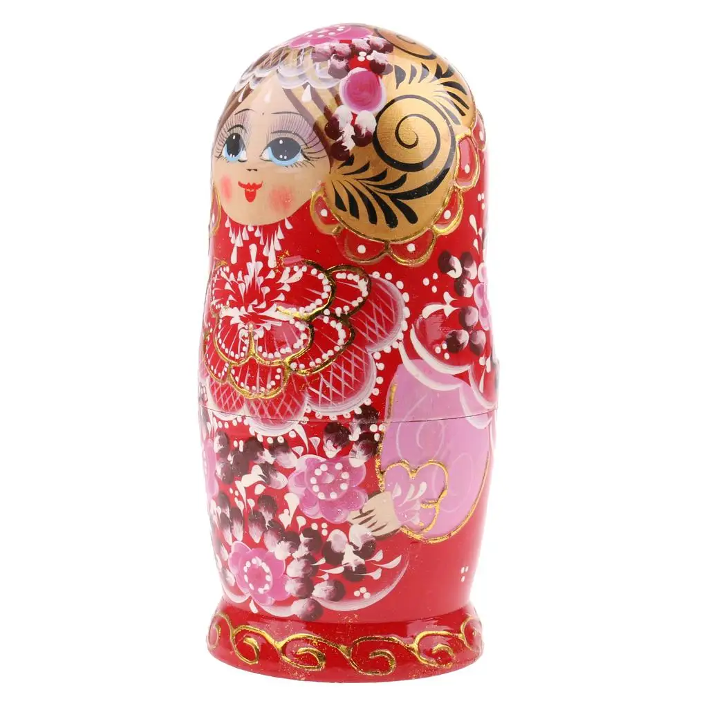 Floral Wooden Russian Nesting Matryoshka 7pcs Dolls Hand Painted