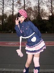 Minifaldas japonesas de Lolita para mujer, vestido de baile Harajuku, Falda vaquera bonita, estilo Preppy, falda de pastel de encaje Kawaii de cintura alta