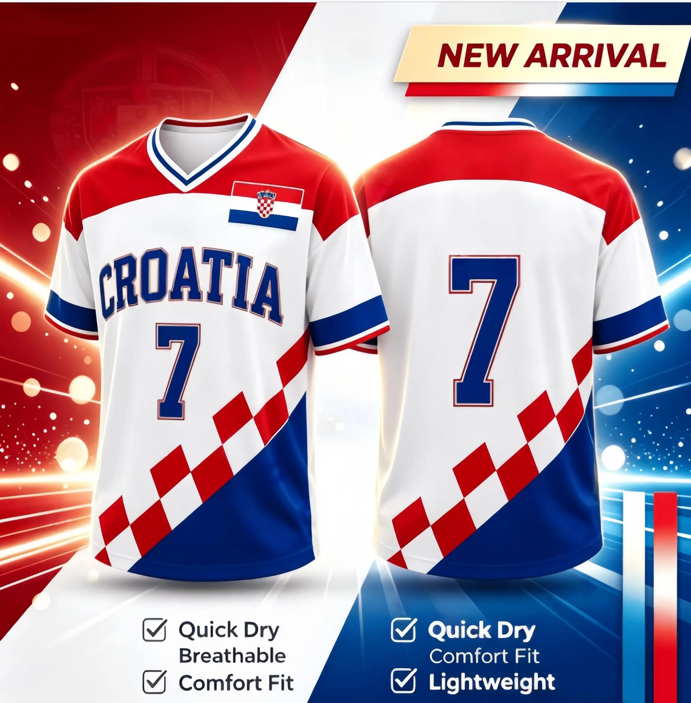 Croatia National Flag #7 Soccer Jersey Quick Dry Mesh Print Football T Shirt Casual Sports Fan Short Sleeve Top For Kids Adults