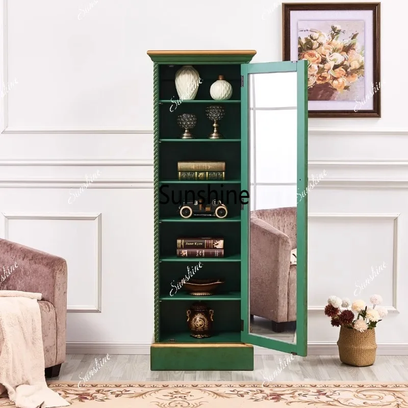 High vertical large capacity narrow shoe cabinet with mirror light luxury gold-painted relief storage cabinet
