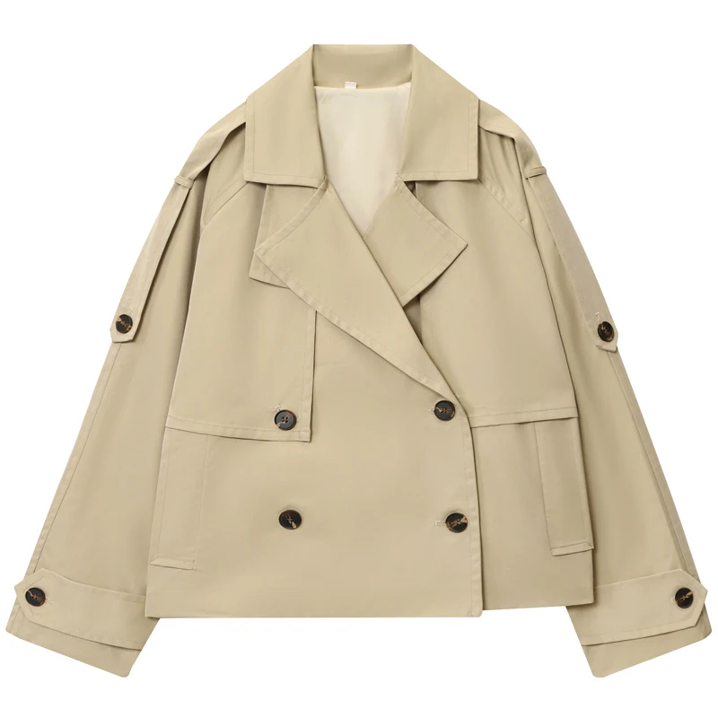 HXAO Oversized Crop Jacket Women's Jacket Khaki Waterproof Trench Coat Elegant Plus Size Long Sleeve Outerwears Chic Windbreaker