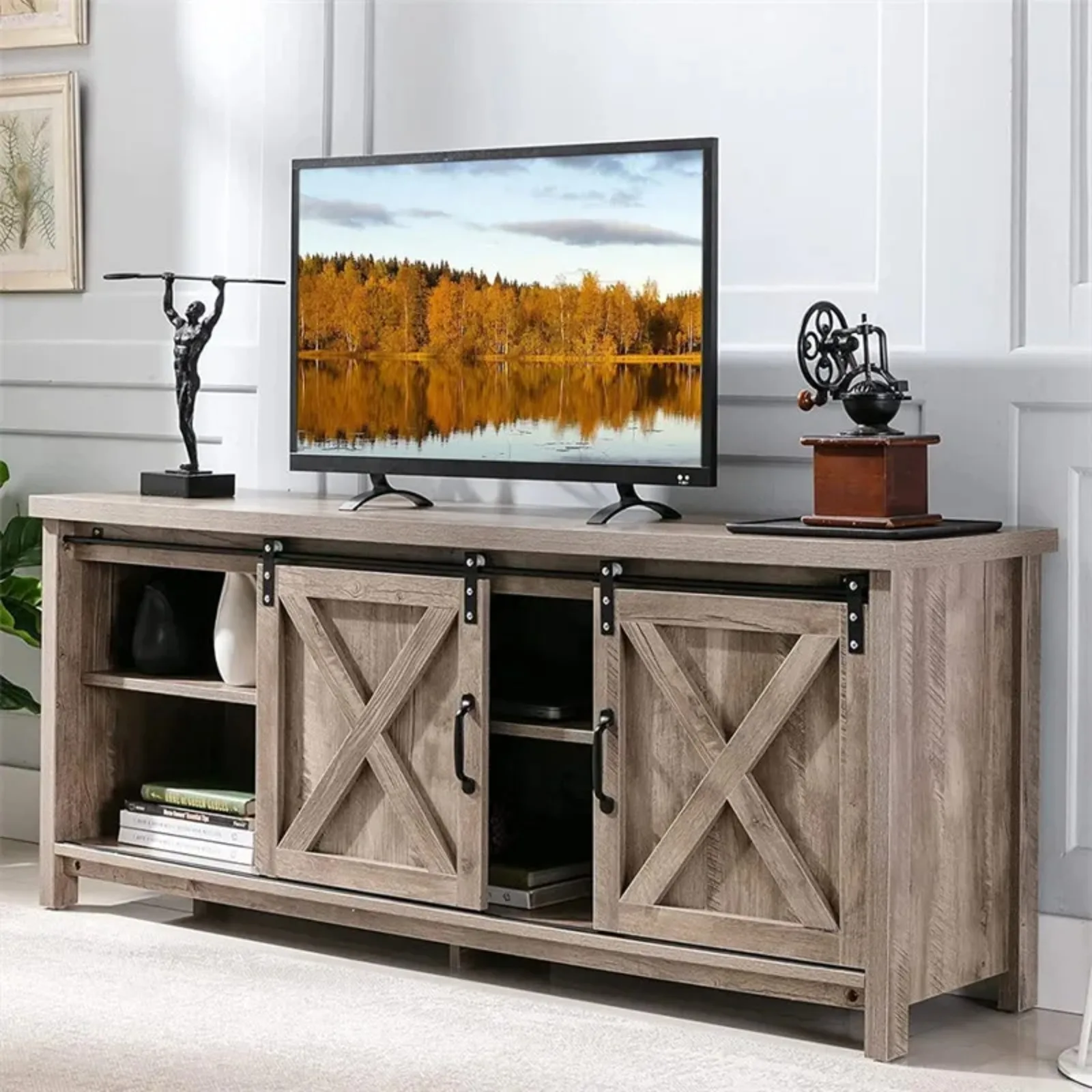 US58 Inch Farmhouse Recreation Center, Country TV Stand, Media TV Table, 65 Inch TV-