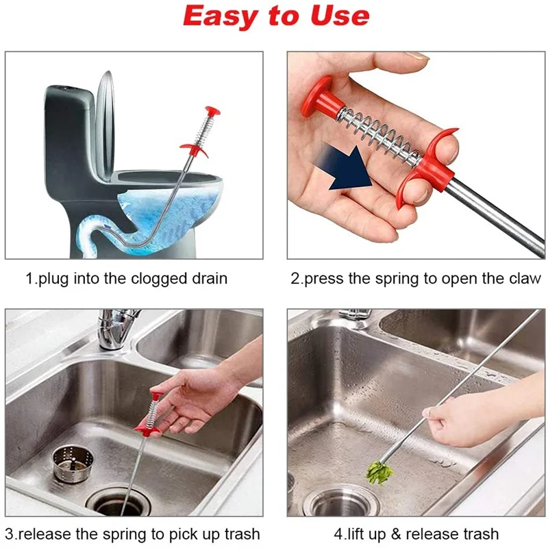 160cm Toilet Snake Tube Unblock Bathroom Sewer Dredge Anti-Clogging Tool Telescopic Flexible Pickup Claw Reusable Drain Cleaners