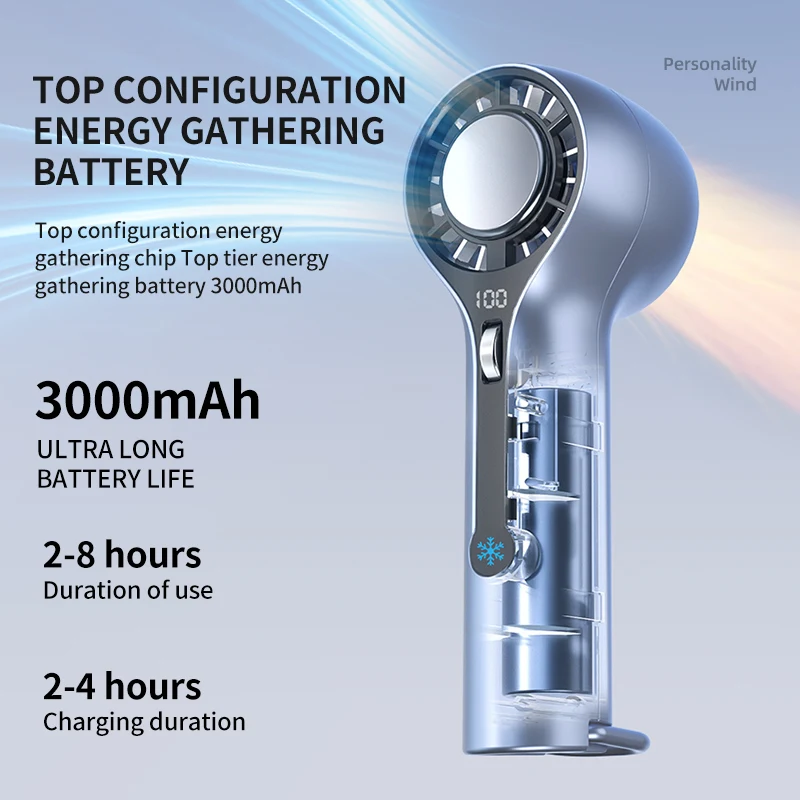 Portable Handheld Fan 3000mAh Fan fan Ice compress cooling USB Rechargeable Electric Fan Travel,Outdoor Fan With Digital Displa image 2