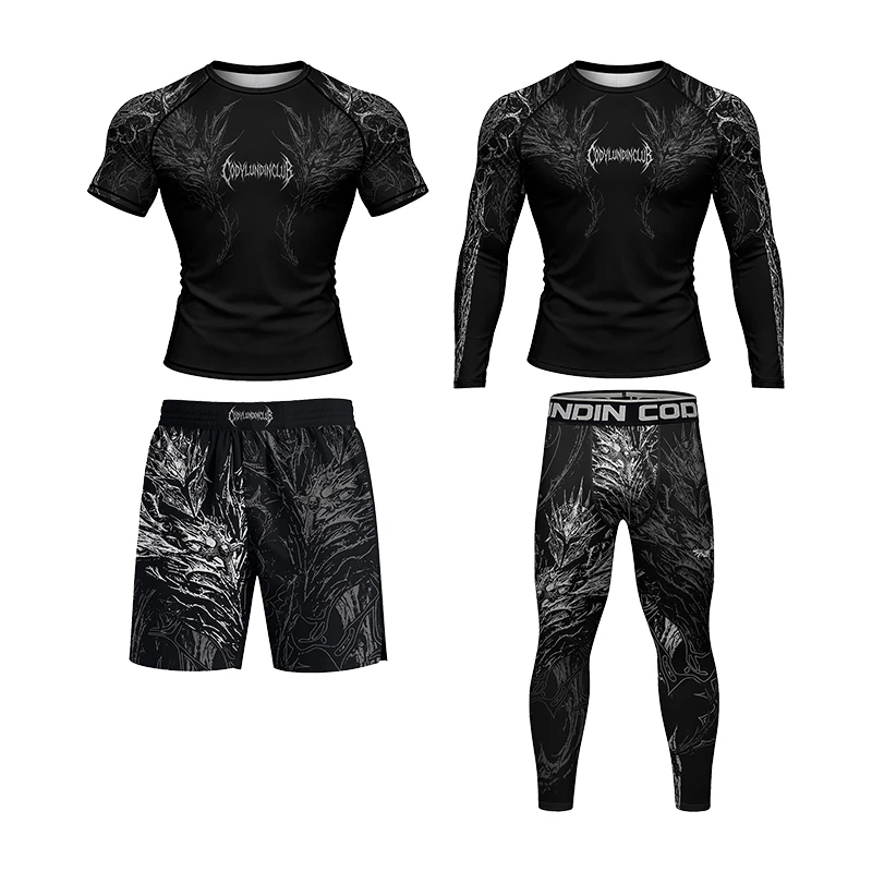 

Cody Lundin Gothic Printed Men's Breathable and Anti-UV Muay Thai Sportswear Mixed Martial Arts Gym Fitness Sportswear 4PCS/set