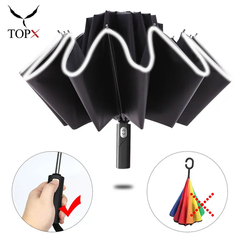 Fully automatic reverse umbrella, men's and women's windproof large folding business vehicle reflective gift umbrella