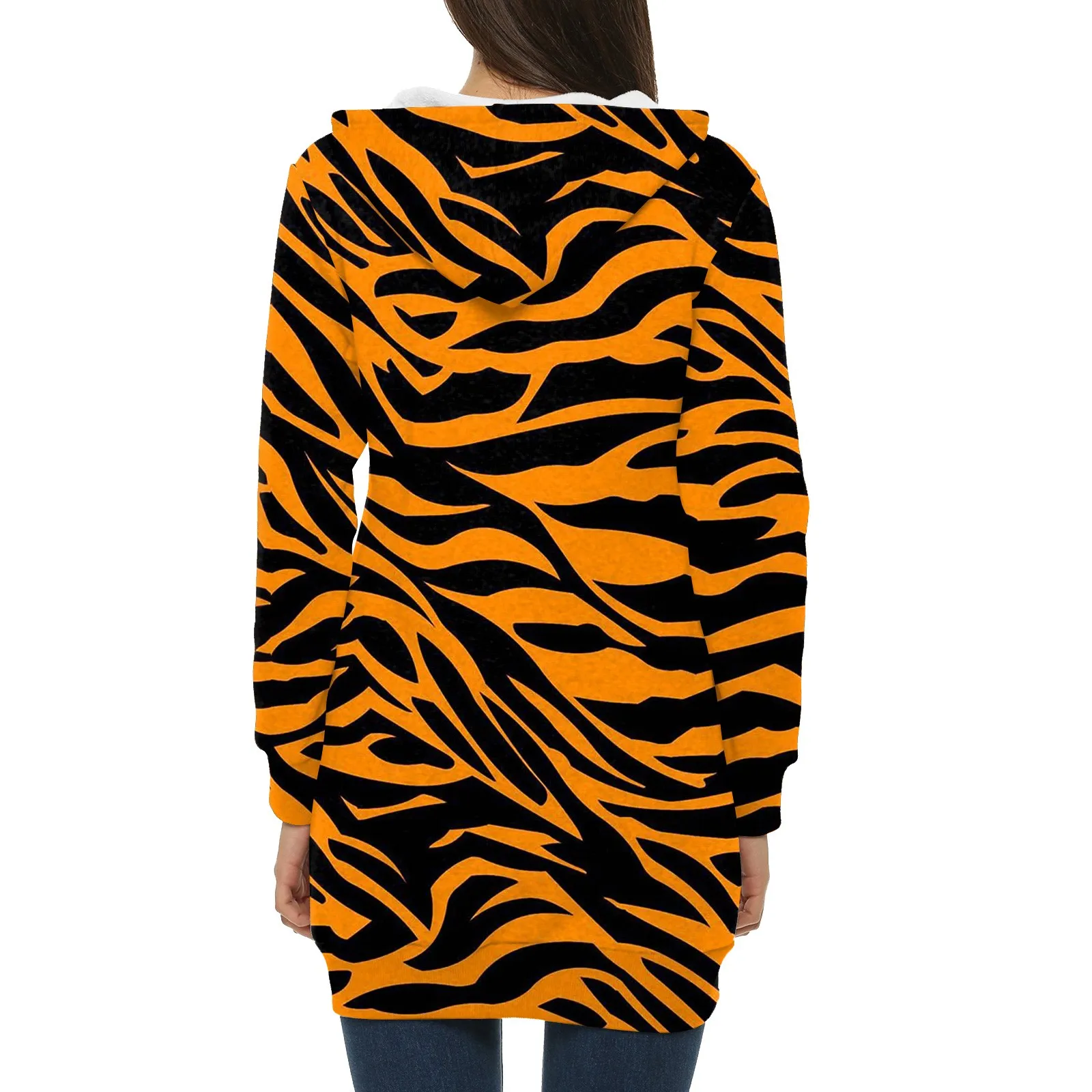 女性用長袖スポーツパーカー、ポケット付きカジュアルストライププリントトップス、ジッパーパーカー、秋冬ファッション