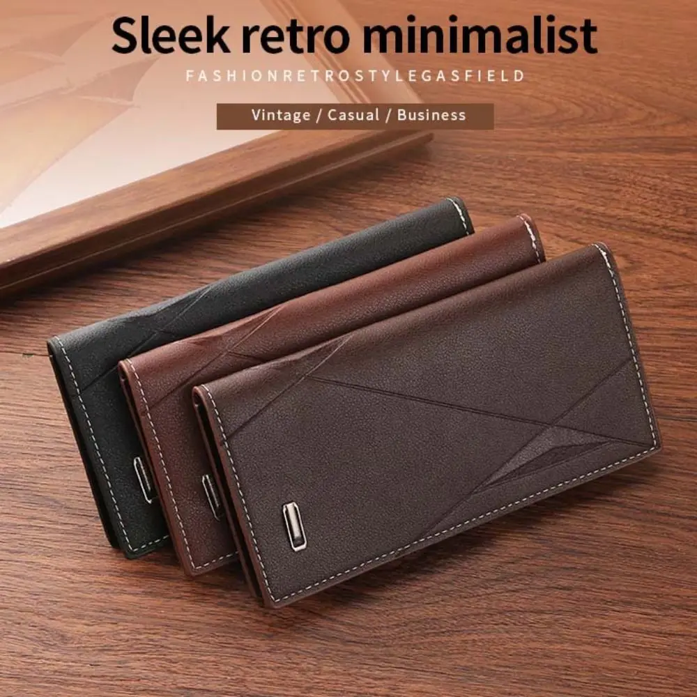 

Простой кошелек, длинный кошелек из искусственной кожи, большая емкость, брендовый деловой клатч, кошелек для монет, держатель для удостоверений личности, унисекс