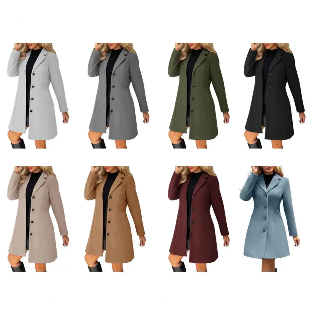 2026 Women Autumn Winter New Wool Coat Trench Jacket Ladies Warm Slim Overcoat Lapel Button Woolen Casual Outerwear Jackets