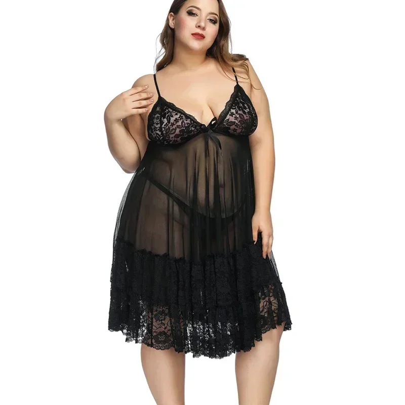 Sexy Nightie Plus Size Night Dress Women Transparent Perspective Sleep Dress Princess Sleepwear Night Gown Women Sexy Lingerie