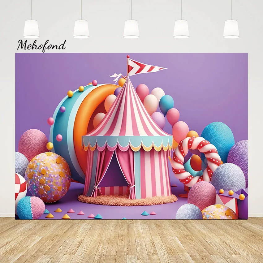 

Mehofond Photography Backdrop Circus Newborn Birthday Carnival Party Colorful Balloons Decor Portrait Photo Background Props