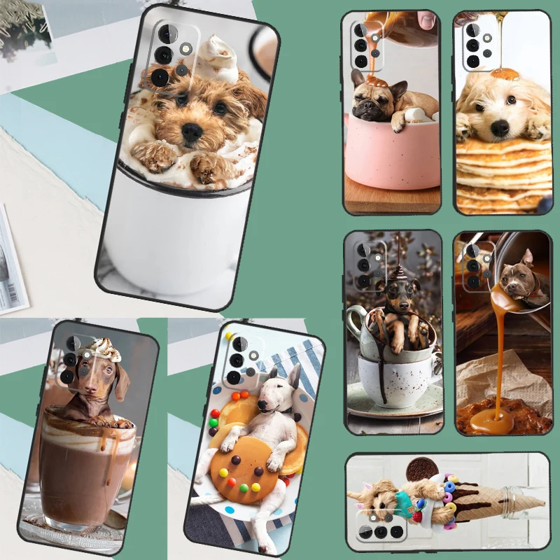 Perro pasteles de caramelo baño de chocolate negro para Samsung Galaxy A15 A35 A55 A36 A56 A26 A16 A22 A32 A52 A54 A34 A53 A33 funda