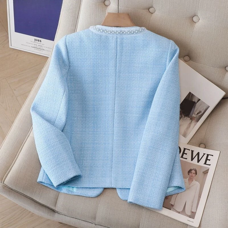 High-end Women Small Fragrance Jacket Autumn Winter New O-Neck Beaded Single-breasted Short Jacket Elegant Ladies Formal Coat