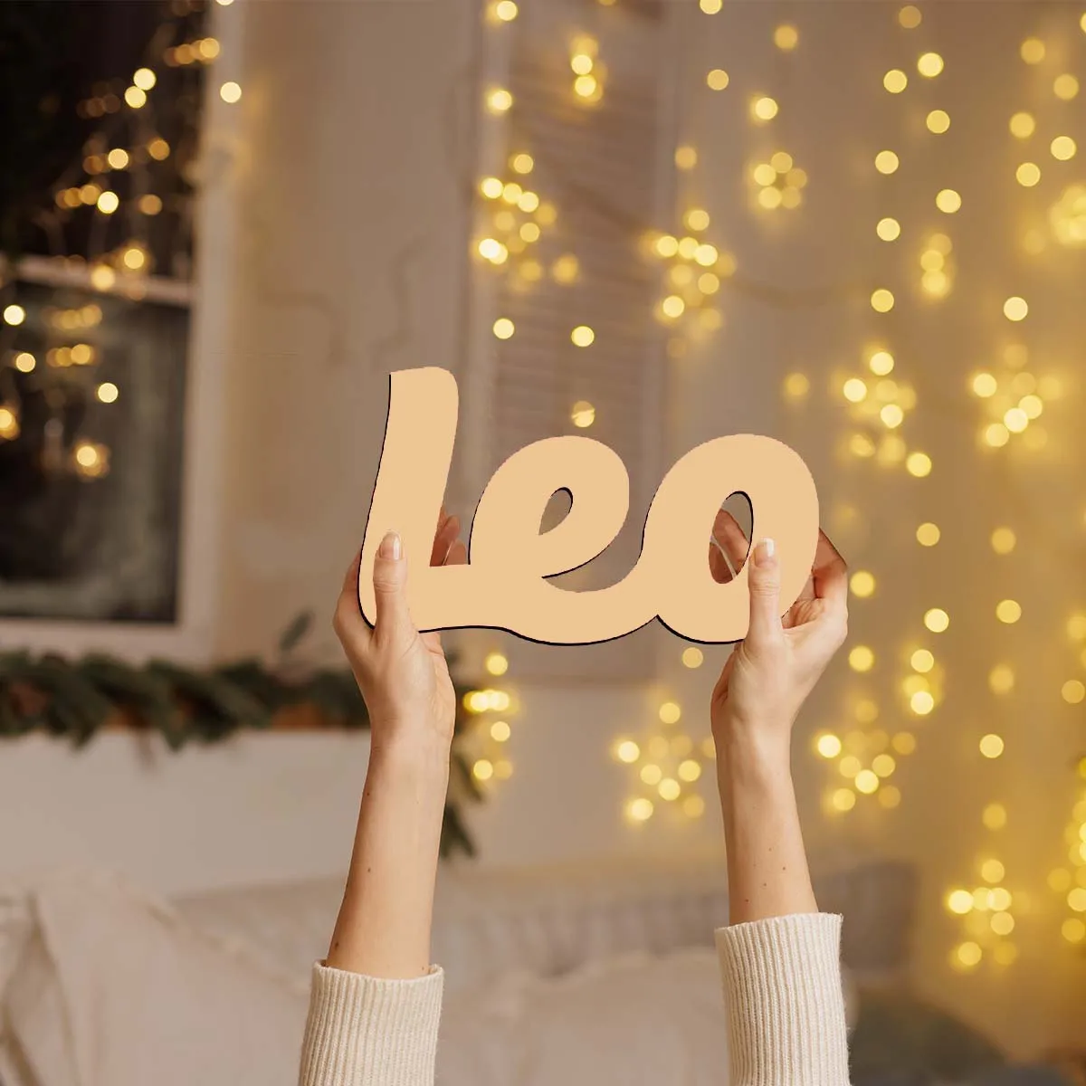 Picture 5: 1pc Colorful Leo example Customizable Name Laser-Cut Sign Wood Material Wooden Decor Handcrafted with Elegant Cursive Lettering