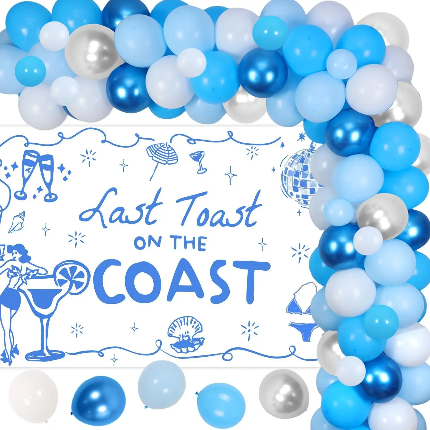 

Joymemo Last Toast on The Coast Bachelorette Party Decorations Blue Disco Backdrop Balloon Cocktail Bridal Shower Party Supplies