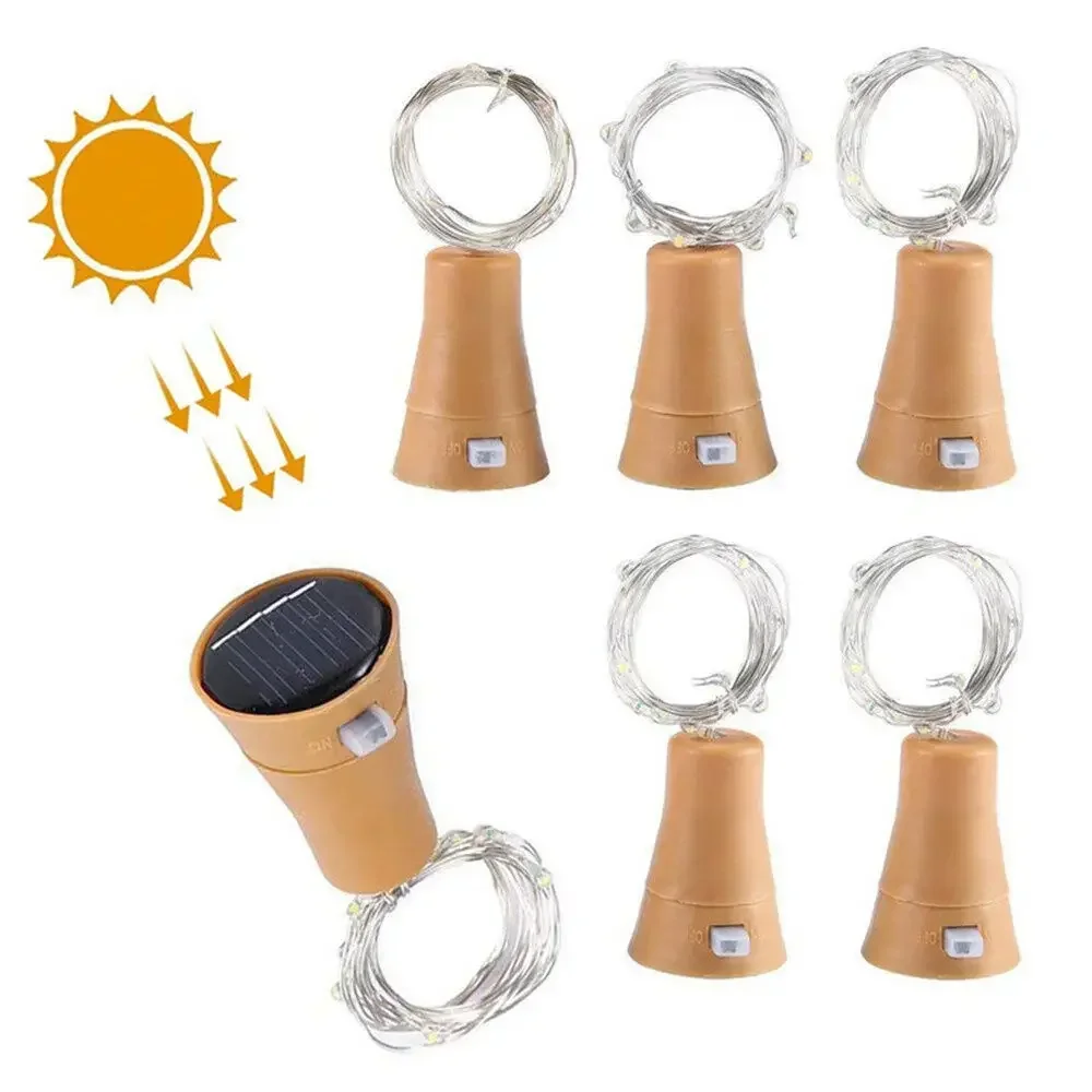 5PCS 1M/1.5M/2M Bottiglia di vino solare Luci della stringa IP65 Filo di rame impermeabile Luci leggiadramente a forma di sughero per la decorazione natalizia di nozze