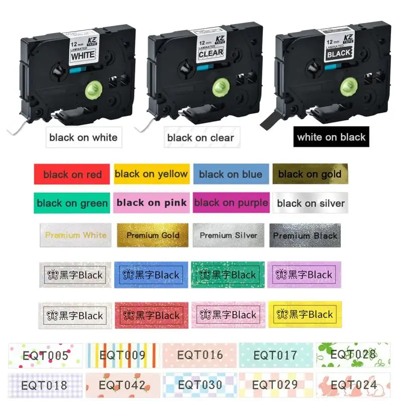 12mm Label Sticker Kompatibel Brother Label Tape 12mm Tz Tape Laminated Tape For Ribbon Touch Etikettiermaschine