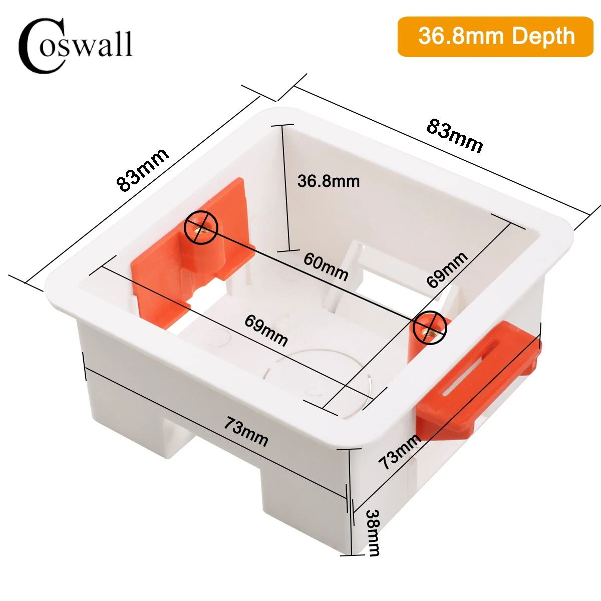 Coswall 86 Type Cassette 1/2 Gang Dry Lining Box For Gypsum Board / Drywall / Plasterboad 38mm Depth Wall Switch BOX Wall Socket